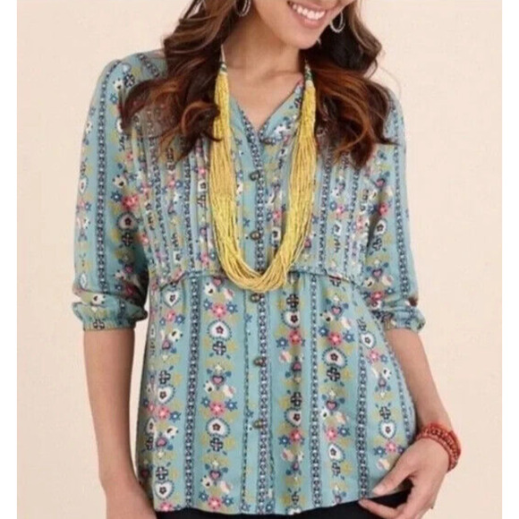 Matilda Jane Tops - Matilda Jane Once Upon a Time Muse Floral Top Button Front Spring Green Size XL
